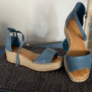 Blue leather jute espadrille